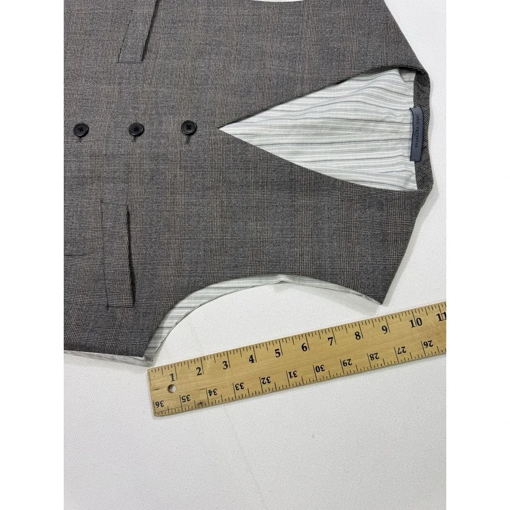 John Varvatos Mens Brown Houndstooth Plaid Vest 46 Wool Italy Slim Suit Vest